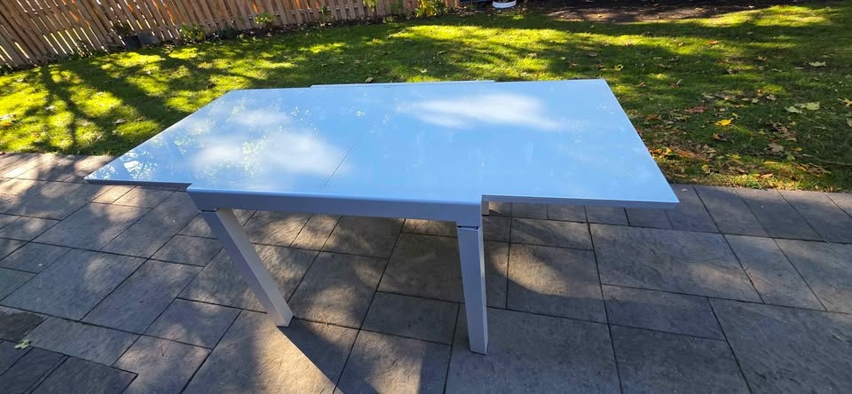 Extendable Dining Table white glass top and steel - photo 3