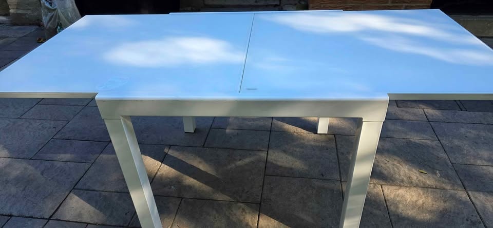 Extendable Dining Table white glass top and steel - photo 4