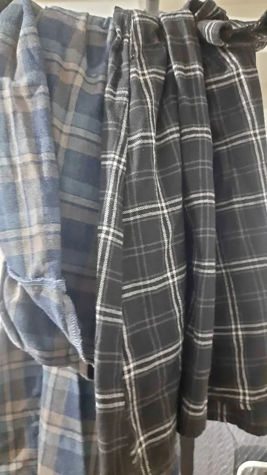 2 flannel ladies knee length shirt, each 15cad