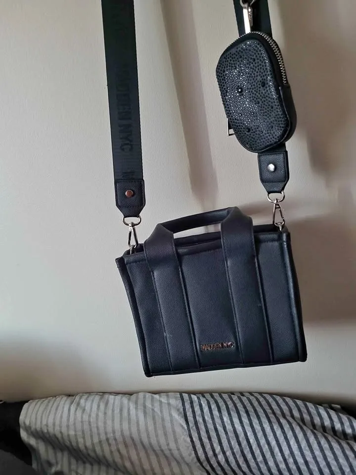 Minimalist black bag with tiny wallet purse