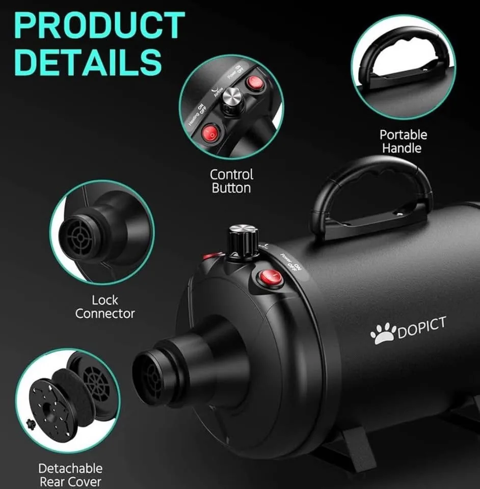 DOPICT Pet-Hair-Dryer, Dog Dryer with 5 Nozzle 5.2HP/3800W image indicator(5)