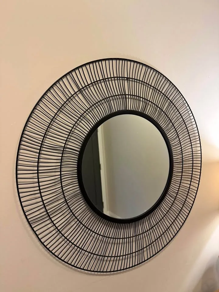 Wall Mirror 31” Black Metal Wire Frame