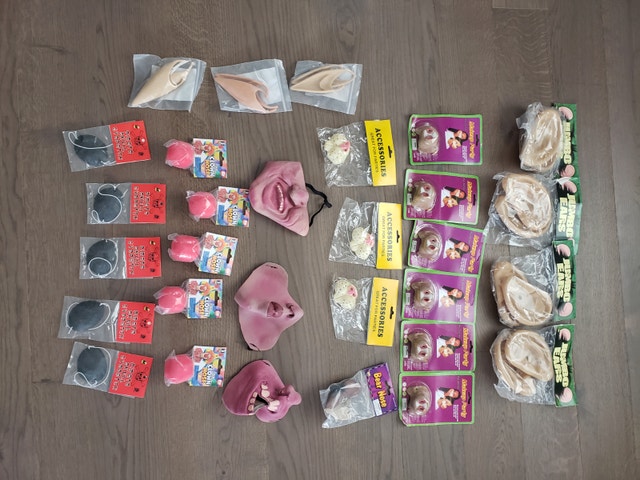 Different funny masks, noses and ears for the party
