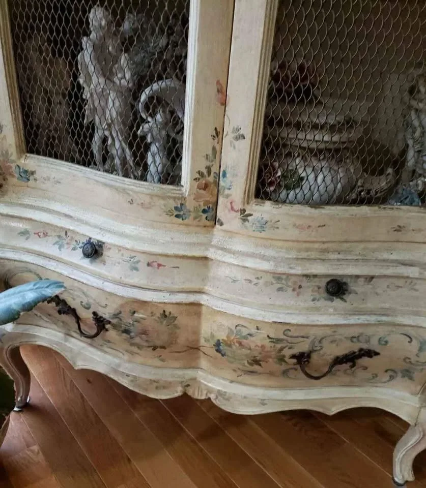 Vintage Antique Curio Handpainted Curio Hutch Cabinet Display image indicator(2)