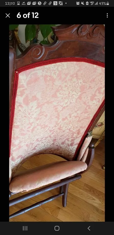 Vintage folding chair wood red upholstery image indicator(2)