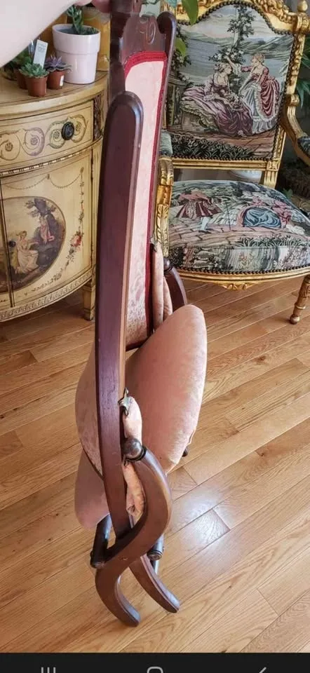 Vintage folding chair wood red upholstery image indicator(6)