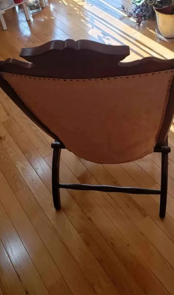 Vintage folding chair wood red upholstery image indicator(7)