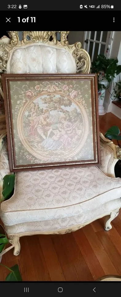 Tapestry Victorian scene Frame Wall Girl on swing image indicator(2)
