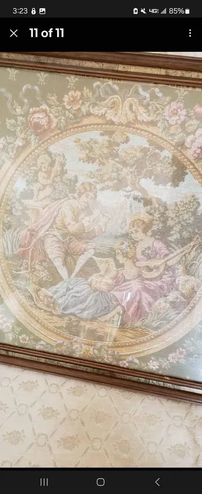 Tapestry Victorian scene Frame Wall Girl on swing image indicator(3)