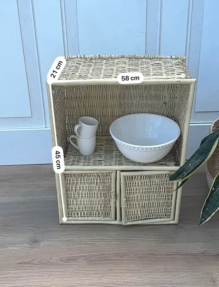 Lightweight Wicker Cabinet with Doors – Boho Cottagecore Shelf image indicator(3)