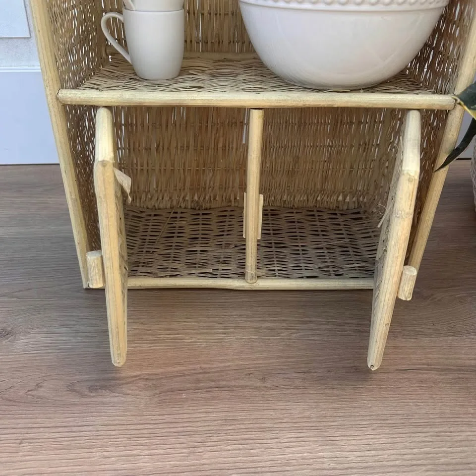 Lightweight Wicker Cabinet with Doors – Boho Cottagecore Shelf image indicator(4)