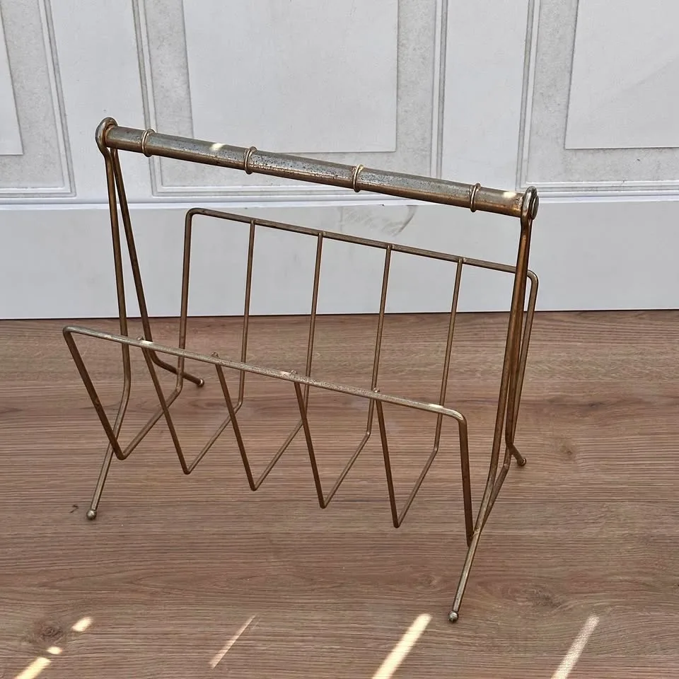 Mid century gold brass retro magazine stand newspaper holder acc