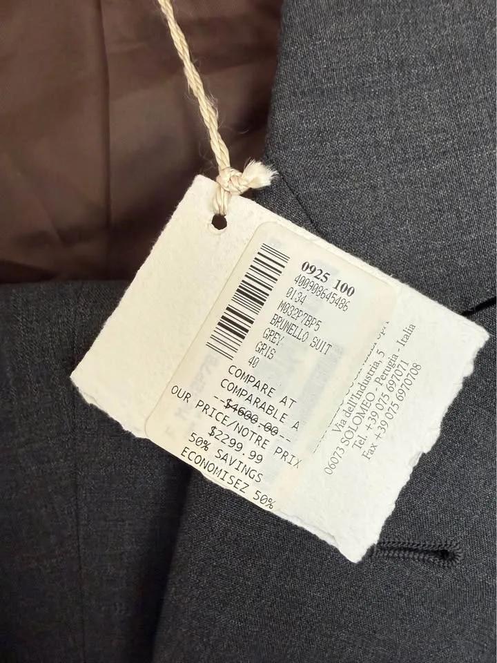 BNWT - Men’s Brunello Cucinelli Grey 2 Piece Suit (Size 50) image indicator(3)