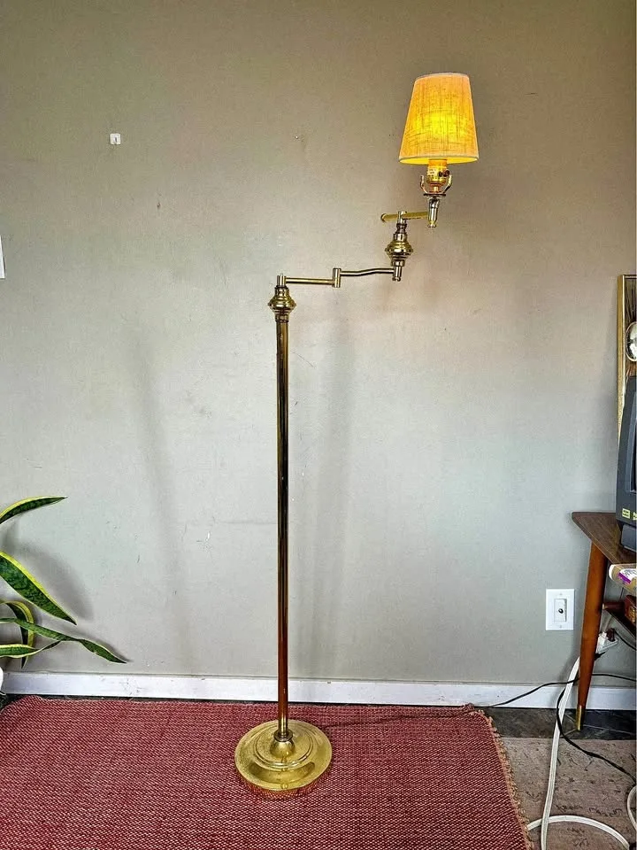 Mcm Vintage Brass Swing Arm Floor Lamp