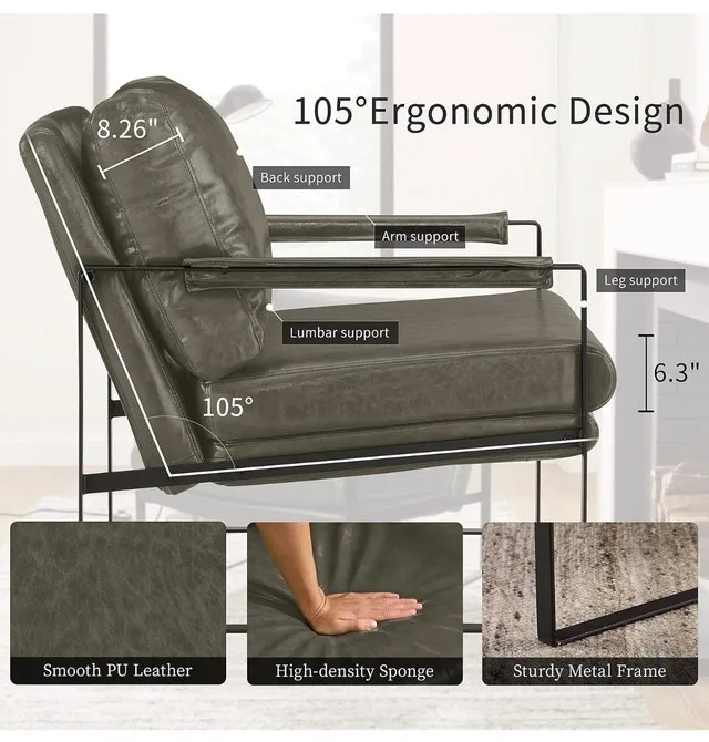 Mid-Century Modern Accent Chair Faux Leather image indicator(5)