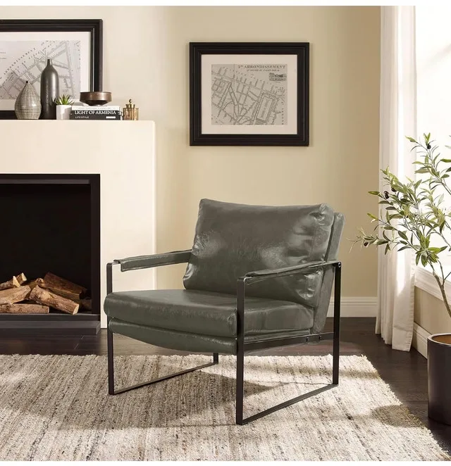 Mid-Century Modern Accent Chair Faux Leather image indicator(10)