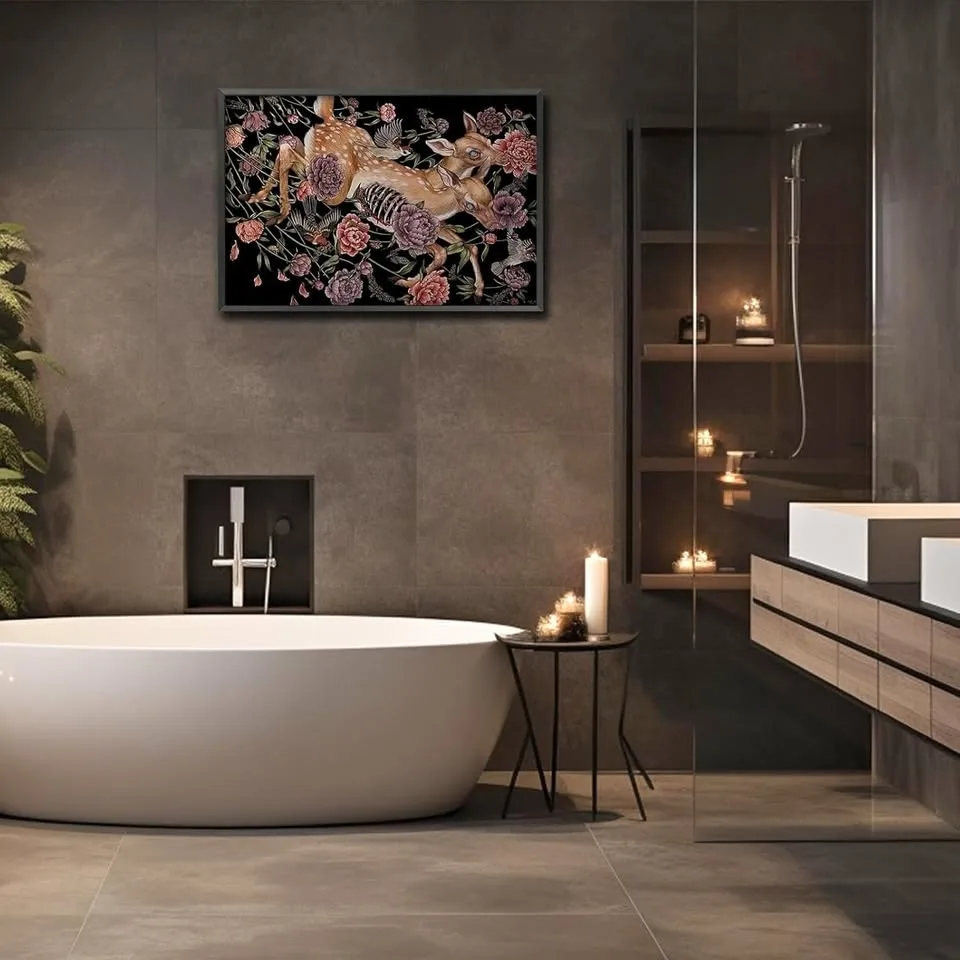 Retro Fawn Deer With Flowers