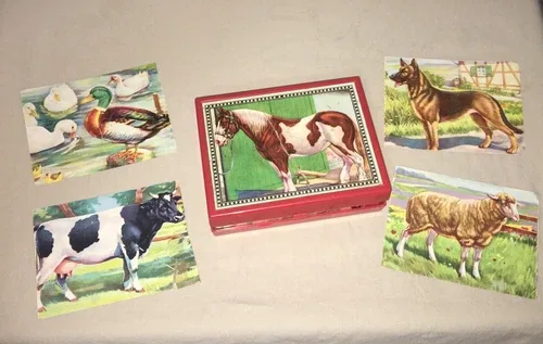 Vintage Herman Eichorn 6 Sided Block Puzzle - Farm Animals