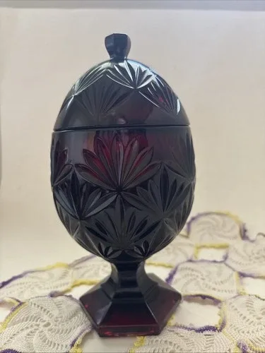 Vintage Ruby Red Glass Pedestal Candy Dish