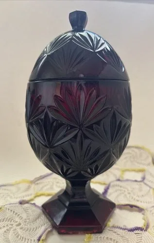 Vintage Ruby Red Glass Pedestal Candy Dish image indicator(2)