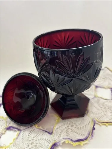 Vintage Ruby Red Glass Pedestal Candy Dish image indicator(4)