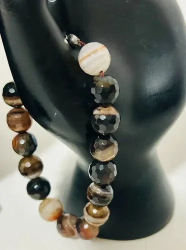 QUARTZ BEADS, BANDED AGATE & COIN NECKLACE, AGATE BRACELET, 925 image indicator(3)