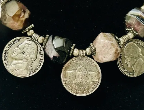 QUARTZ BEADS, BANDED AGATE & COIN NECKLACE, AGATE BRACELET, 925 image indicator(7)