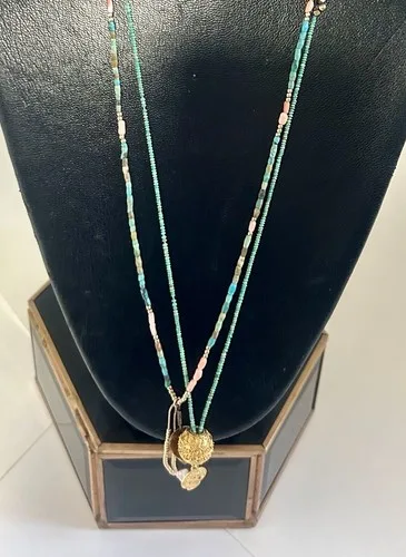 2 TURQUOISE & CORAL HEISHI BEAD NECKLACES