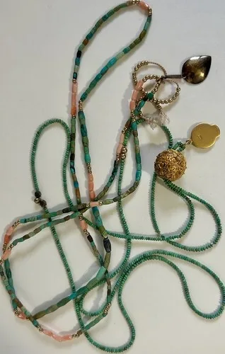 2 TURQUOISE & CORAL HEISHI BEAD NECKLACES image indicator(7)