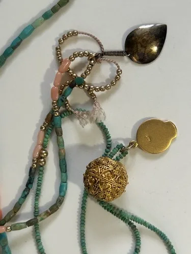 2 TURQUOISE & CORAL HEISHI BEAD NECKLACES image indicator(8)