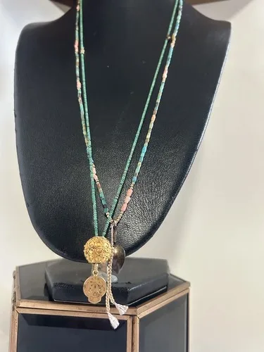 2 TURQUOISE & CORAL HEISHI BEAD NECKLACES image indicator(10)