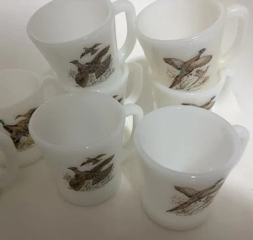Fire King Milk Glass Coffee Mugs Goose,Duck,Grouse,Pheasant image indicator(2)