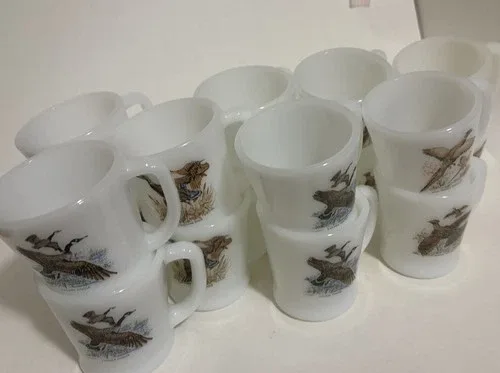 Fire King Milk Glass Coffee Mugs Goose,Duck,Grouse,Pheasant image indicator(3)