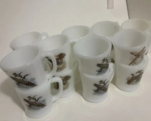 Fire King Milk Glass Coffee Mugs Goose,Duck,Grouse,Pheasant image indicator(4)