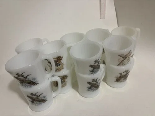 Fire King Milk Glass Coffee Mugs Goose,Duck,Grouse,Pheasant image indicator(5)