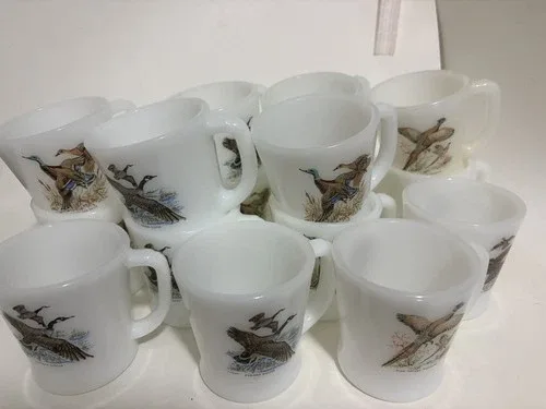 Fire King Milk Glass Coffee Mugs Goose,Duck,Grouse,Pheasant image indicator(6)