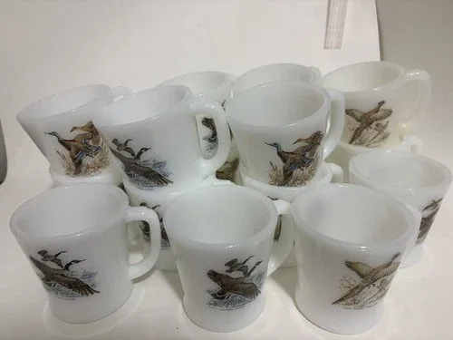 Fire King Milk Glass Coffee Mugs Goose,Duck,Grouse,Pheasant image indicator(7)