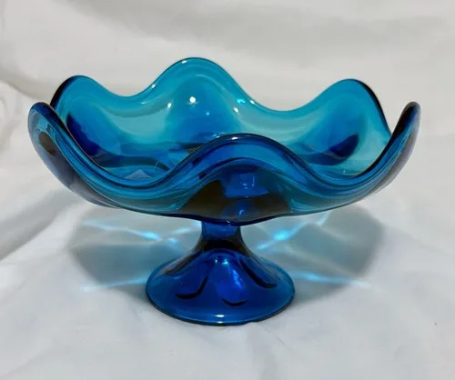 Viking Glass Blue Epic Bluenique Compote Pedestal Bowl