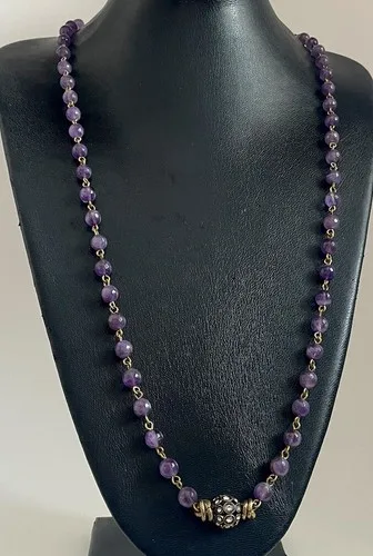 MONREVE AMETHYST NECKLACE GOLD TONE w/ CRYSTAL STATION