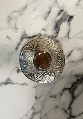 JAF SCOTLAND Silver Plated Brooch Citrine Color Glass