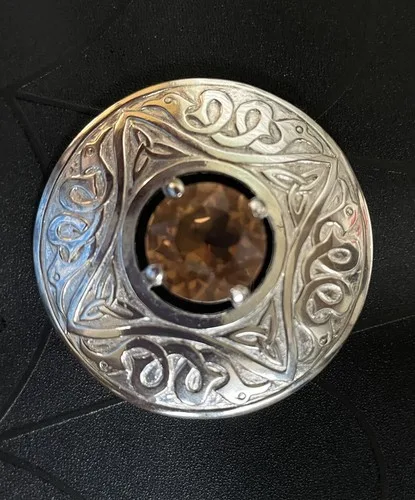 JAF SCOTLAND Silver Plated Brooch Citrine Color Glass image indicator(2)