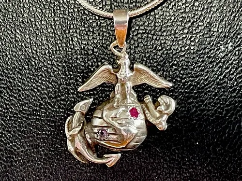 United States Marine Corps Insignia Pendant Sterling Silver Ruby