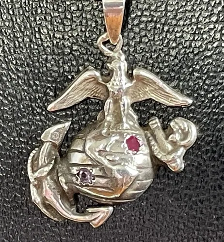United States Marine Corps Insignia Pendant Sterling Silver Ruby image indicator(2)