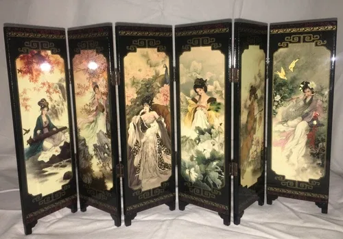 Chinese Miniature Table Top 6 Panel Folding Screen ‘Portrait of