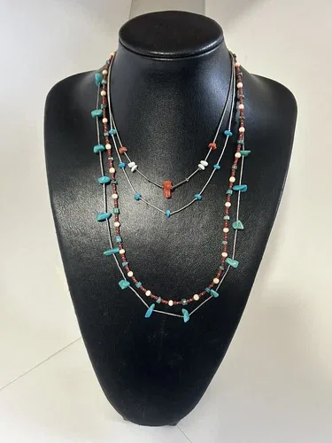 4 Necklace Lot - Gorgeous Liquid Silver & Beaded Turquoise & Cor