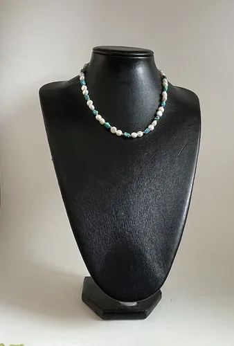 14k GOLD, TURQUOISE & WHITE PEARL NECKLACE image indicator(4)