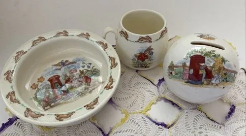 Bunnykins by Royal Doulton Bowl, Mug & Piggy Bank