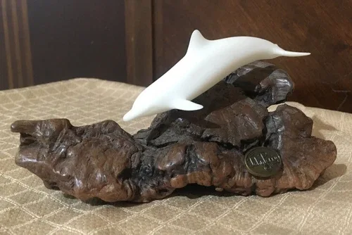 John Perry Dolphin On Burl Wood Sculpture