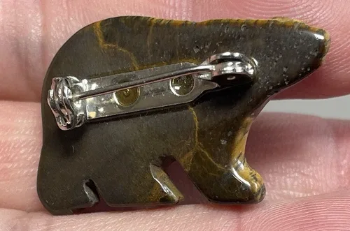 Southwestern Carved Stone Fetish Bear Brooch Pin image indicator(4)