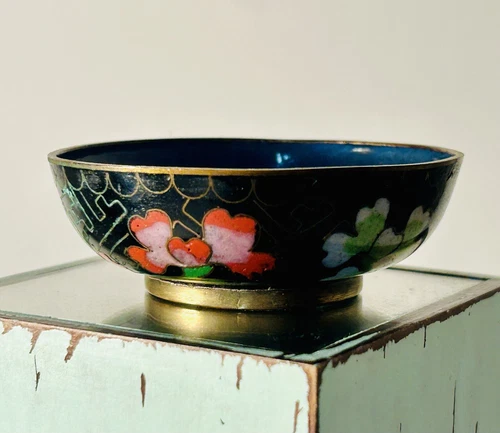 Vintage Cloisonné Enamel Open Salt Cellar & 925 spoon - photo 3